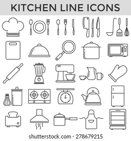 kitchen and cooking line symbol icons set vector