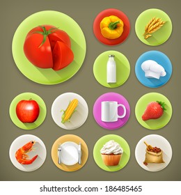 Kitchen and Cooking, long shadow icon set