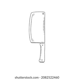 Cocina de cocción de hacha de carne o herramienta de corte con cuchilla ancha, dibujo a mano estilo de dibujo ilustración vectorial aislado en fondo blanco. Chef o carnicero hacha o helicóptero.