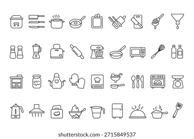 Kitchen and Cooking Outline Icon Set