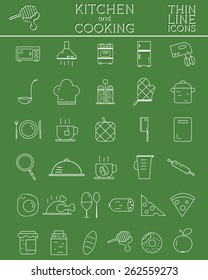 Kitchen and Cooking outline icons set. Morning coffee. tea and breakfast symbols and elements. Vector illustration