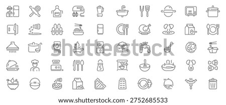 Kitchen and cooking outline icons set. editable stroke in thin line style