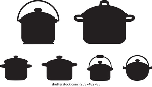 Kitchen cooking pot icon silhouette design vector art illustration