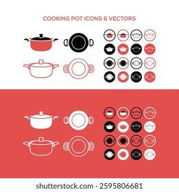 Kitchen Cooking Pot Icons and Vectors