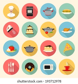 kitchen, cooking, restaurant  and food flat style icons set. template elements for web and mobile applications