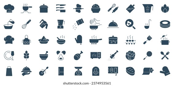 Kitchen and cooking solid icon set.  food, kitchen tools, cooking  utensils, chef, and restaurant icons vector illustration