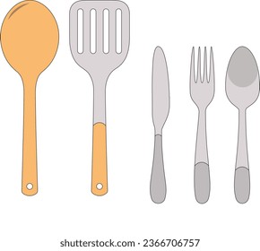 Cocina con cuchara de cocina, electrodomésticos. Ilustraciones vectoriales planas aisladas en un fondo blanco	
