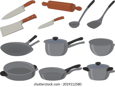 Kitchen cooking supplies collection vector illustration