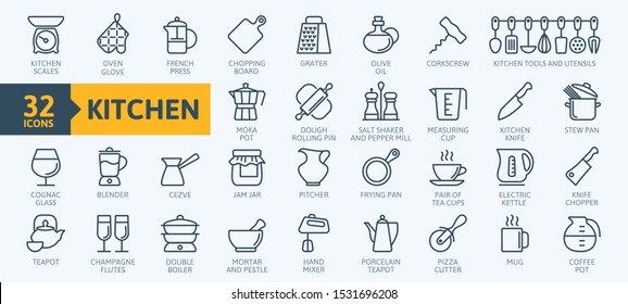 Kitchen and Cooking thin line web icon set. Outline icons collection. Simple vector illustration