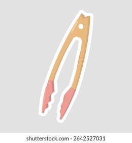 Kitchen Cooking Tongs Sticker. Cartoon vector sticker of kitchen cooking tongs, ideal for food preparation, grilling, and serving themes