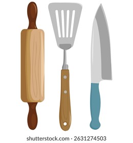 Cozinha ferramentas de cozinha vetor estilo plano conjunto isolado no fundo branco