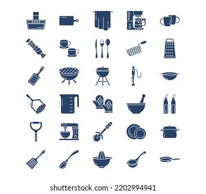 Kitchen and cooking tools icon set