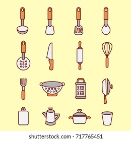 kitchen cooking tools - line filled - vector logo/icon illustration bundle