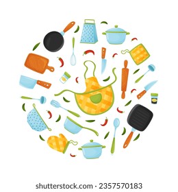 Kitchen Cooking Tools Round Composition Design Vector Template