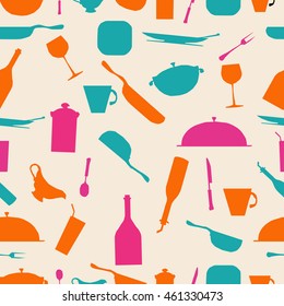 Kitchen and cooking tools seamless pattern with kitchenware equipment 