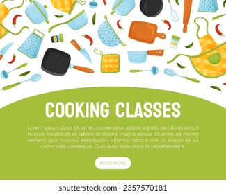 Kitchen Cooking Tools Web Banner Design Vector Template