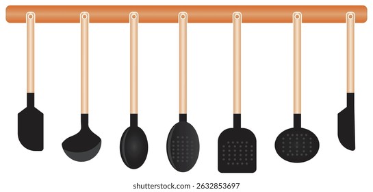 Kitchen Cooking Utensils Hanging Set Illustration.