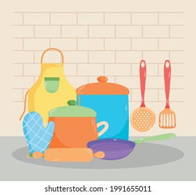 kitchen and cooking utensils illustration