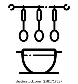 Kitchen Cooking Utensils Outline Icon Isolated On White Background