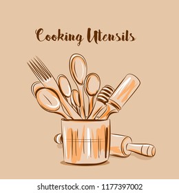 kitchen cooking utensils vector illustration