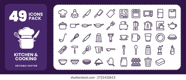 Cocina y cocina iconos vectoriales para proyectos de diseño culinario
