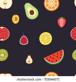 Kitchen, cooking vector - seamless pattern.  Colorful fruits, illustration, seamless pattern background