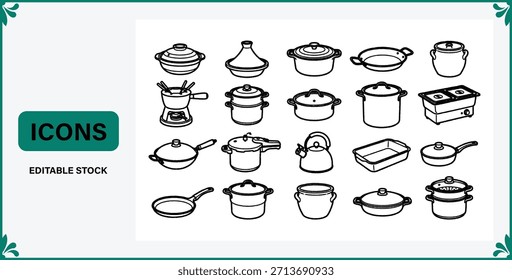 Conjunto de ícones de elementos de cozinha