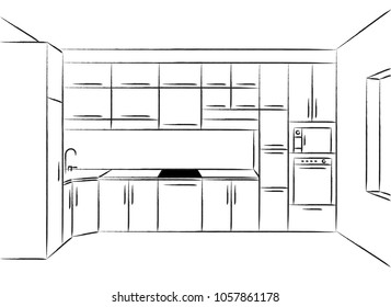 3d Vector Sketch Modern Kitchen Design Stock Vector (Royalty Free ...