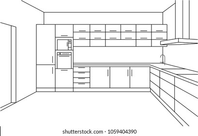 Kitchen Corner Sketch Modern Plan Interior Stock Vector (Royalty Free ...