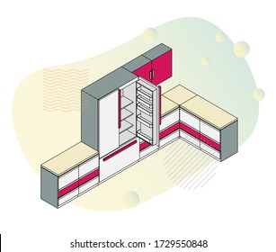 Kitchen Counter in Isometric for Scene Creater - Illustration  as EPS 10 File