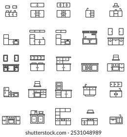 Kitchen counter outline icons for web