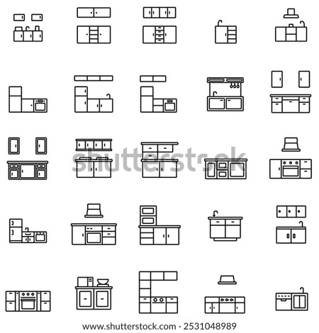 Kitchen counter outline icons for web