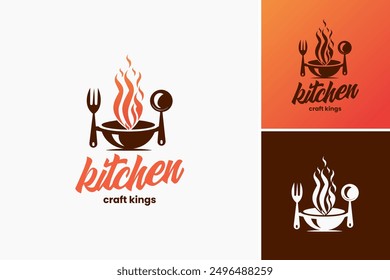 Plantilla de diseño de logotipos Kitchen Craft King: Exuda excelencia culinaria, perfecta para marcas de menaje de cocina o entusiastas de la cocina. Vector EPS en capas