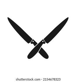 Kitchen crossed knives. Two black knife silhouette. Vector isolated on white.