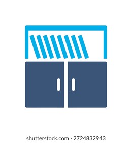 Icono de armario de cocina azul Vector plano diseño muebles cajón almacenamiento símbolo hogar interior gabinete madera elemento gráfico signo