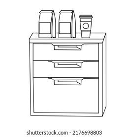 Kitchen cupboard, kitchen shelves. Vector illustration in sketch style.