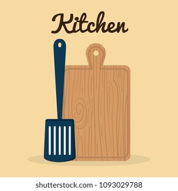 kitchen cut board with spatule utensil icon