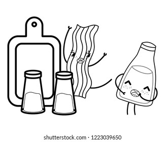 kitchen cute cartoons utensils black and white in black and white