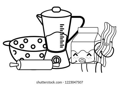 kitchen cute cartoons utensils black and white