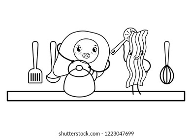 kitchen cute cartoons utensils black and white