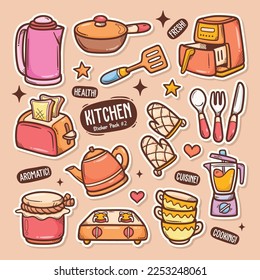 Free Vector  Cute kitchen utensils doodle sticker set