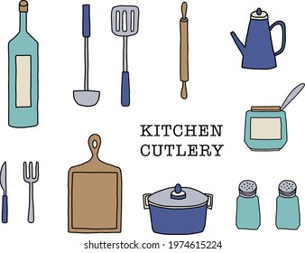 Kitchen cutlery illustration material set