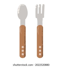 Kitchen cutlery spoon and fork for dinner. Kitchenware accessory icon. Modern flat vector illustration isolated on white background