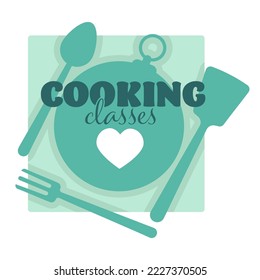 Tablero de cocina Clase de escuela de cocina con cartón y caligrafía letras texto Clase de cocina Vector Ilustración