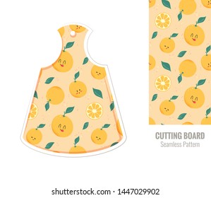 Kitchen cutting board with cute orange pattern. Vector illustration