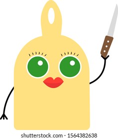 kitchen cutting board with a knife in his hand and cute green eyes cooking concept object on a white background