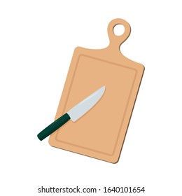 Kitchen cutting board and knife vector illustration isolated on white background. Simple flat style.