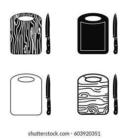 Kitchen cutting board and knives vector silhouette set