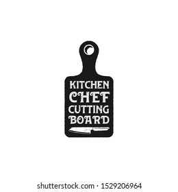 Kitchen cutting board logo, with vintage typography and knife elements underneath.