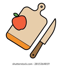 Kitchen cutting board with whole apple and steel knife for cooking preparation fruit snack healthy eating culinary hobby toolset.